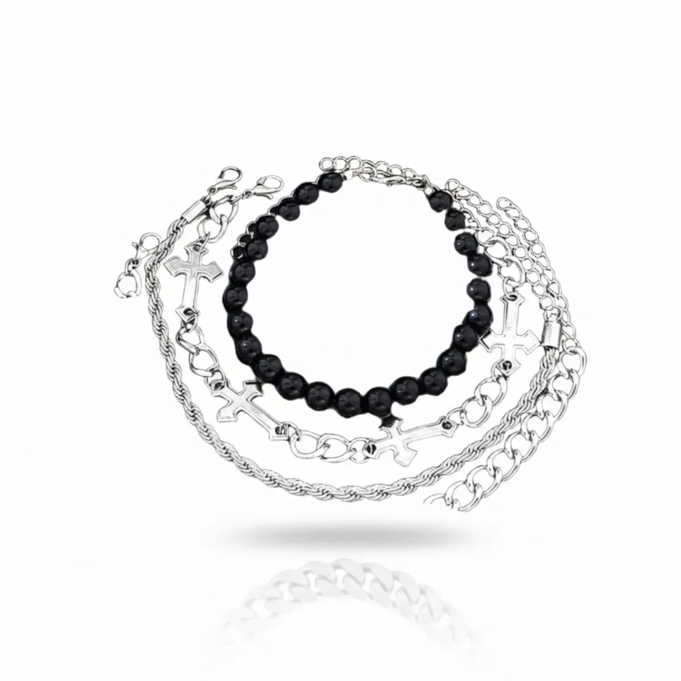 Combo (Man's Elite) Pulseiras 4 em 1 Prateadas